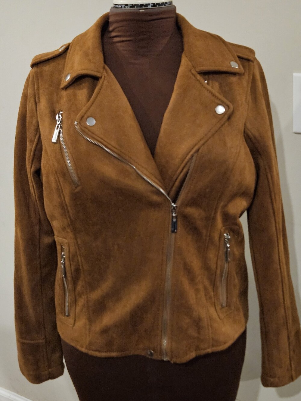 Faux Suede Dark Camel Moto Jacket XL